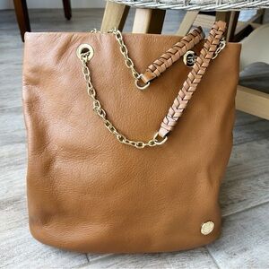 Vince Camuto Jenni Leather Shoulder Tote Purse Double Gold Chain Strap C…
